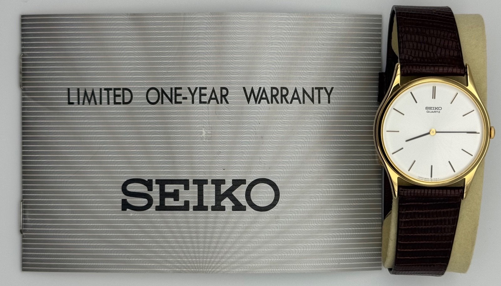 1982 Vintage NOS Seiko Men’s Gold Dress Watch w/O.G. BAND & PAPERS – 8620 Quartz