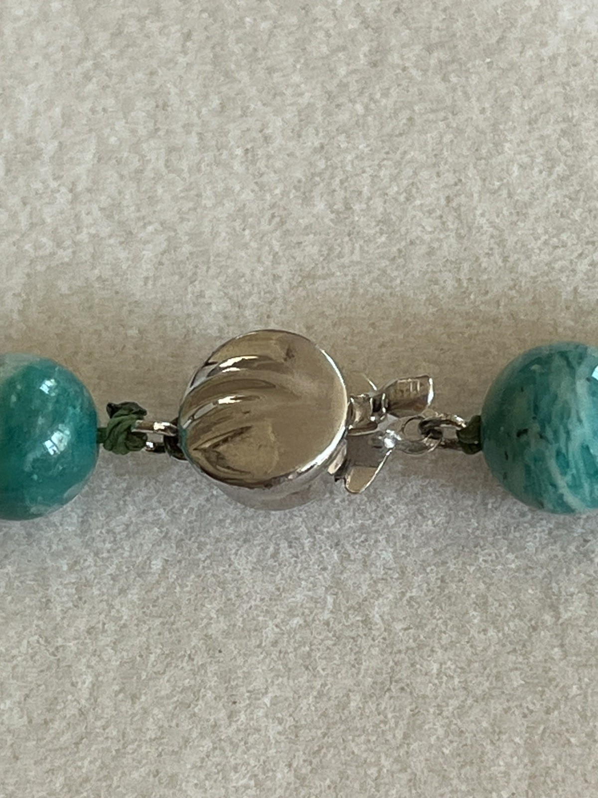 Gorgeous and Simple Green Amazonite Stone Beaded Necklace Silver Clasp