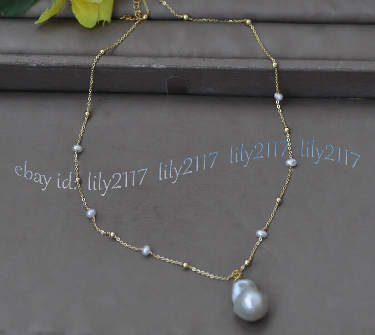 Genuine Natural South Sea White Keshi Baroque Pearl Pendant Station Necklace 18″