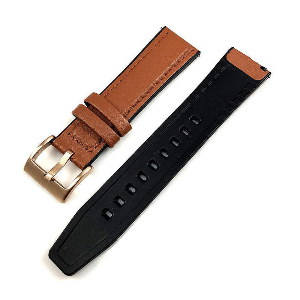 Light Brown Leather Watch Strap Quick Release Band Rose Gold Steel Buckle #1528