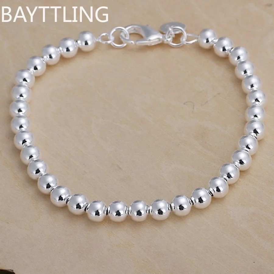 Women 925 Sterling Silver Bracelet Hollow Beads Balls 7 Inches 6MM Lobster L49