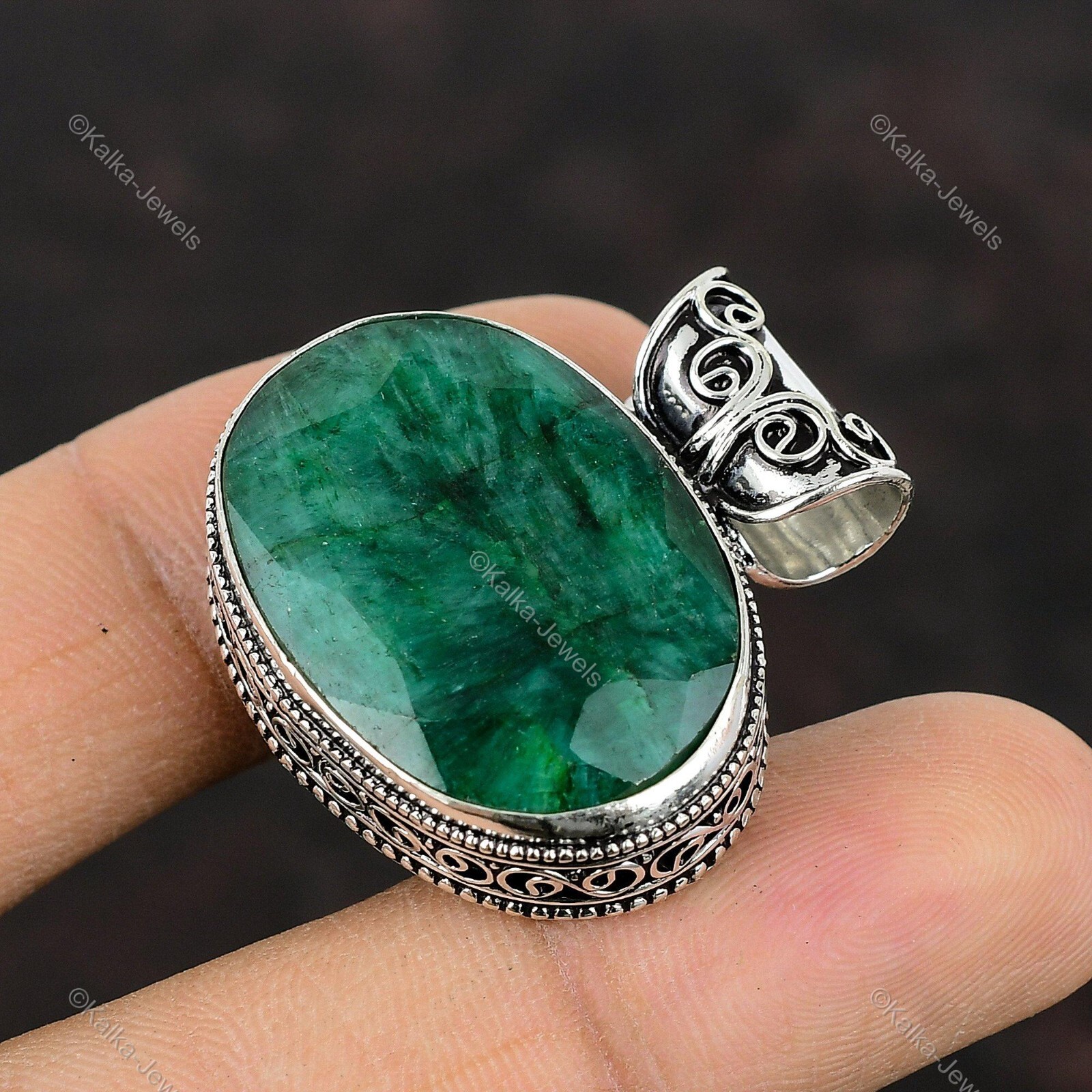 Natural Zambian Emrald Gemstone 925 Sterling Silver Pendant Vintage For Girls