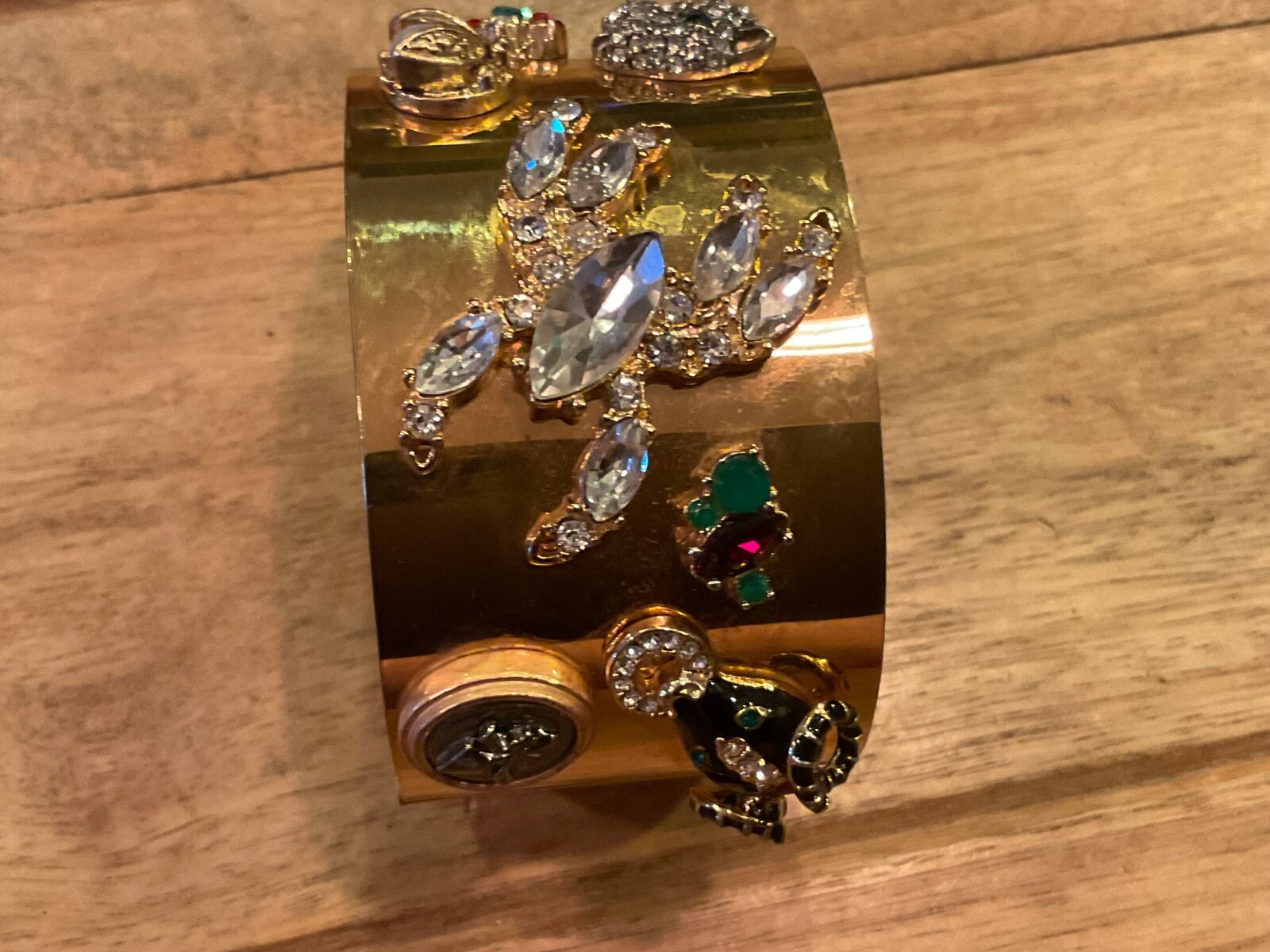 CABI SECRET GARDEN WIDE HINGED CUFF BRACELET RHINESTONE ACCENTED