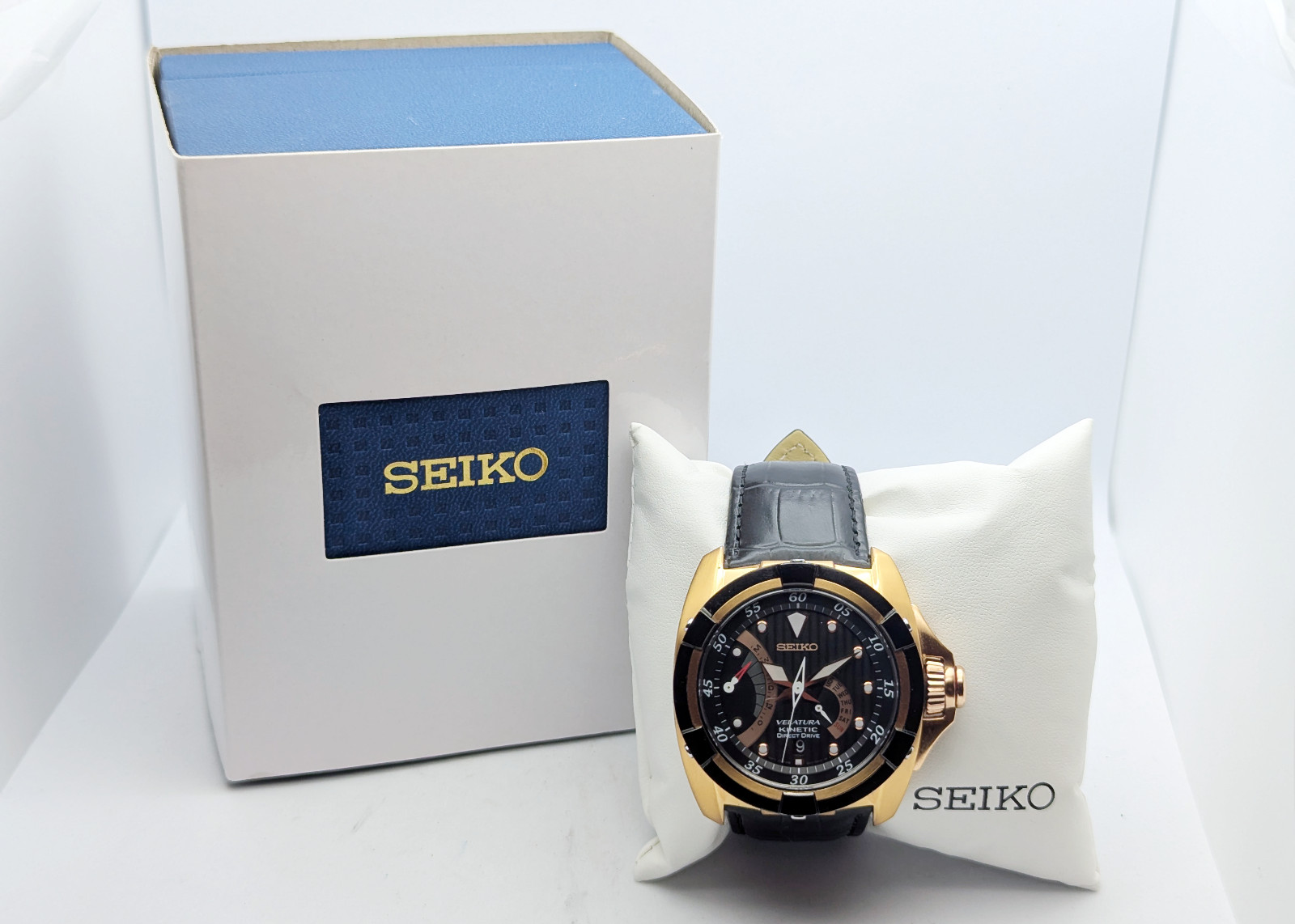 Seiko Kinetic Velatura 5D44 Direct Drive Rose Gold Sapphire | New Capacitor/Box