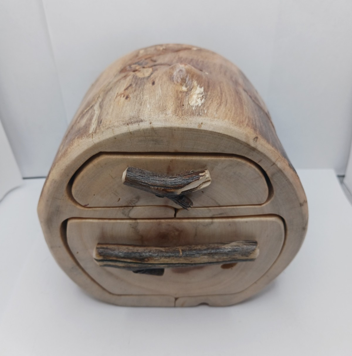 Nature Turns Creations in Aspen Wood Box 2 Drawer +1 hidden Wooden Carved Unique