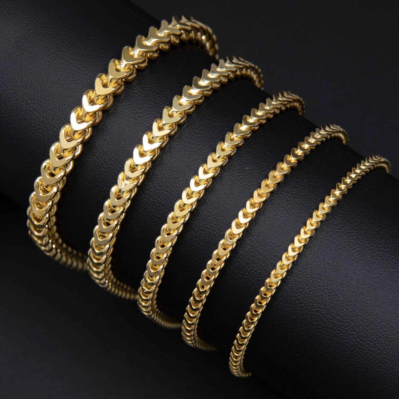 Franco Chain Bracelet 14K Yellow Gold-Plated Hollow Sterling Silver All Sizes