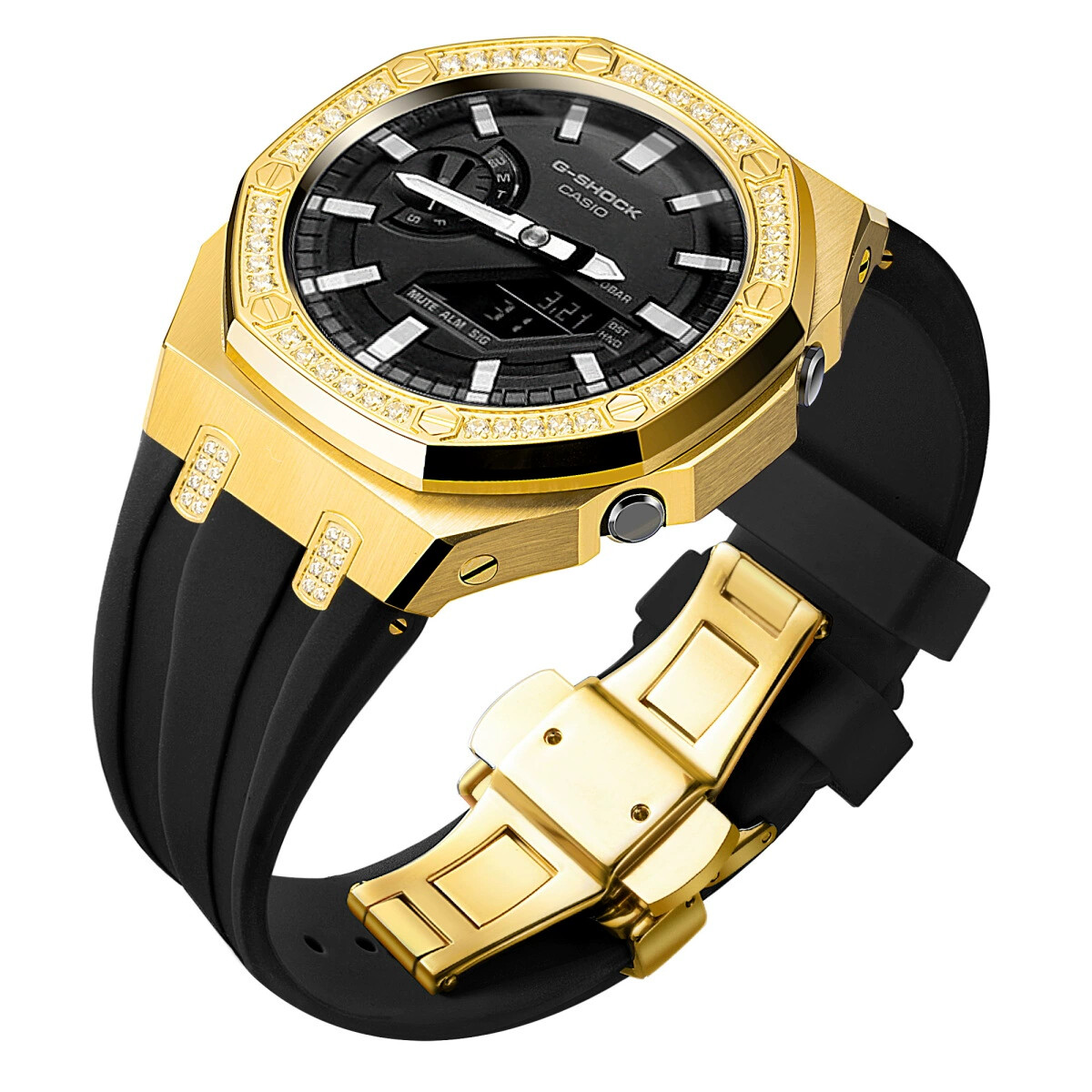 Bling Diamond Stainless Steel Bezel Mod Kit Case Band for G-SHOCK GA-2100 GA2110
