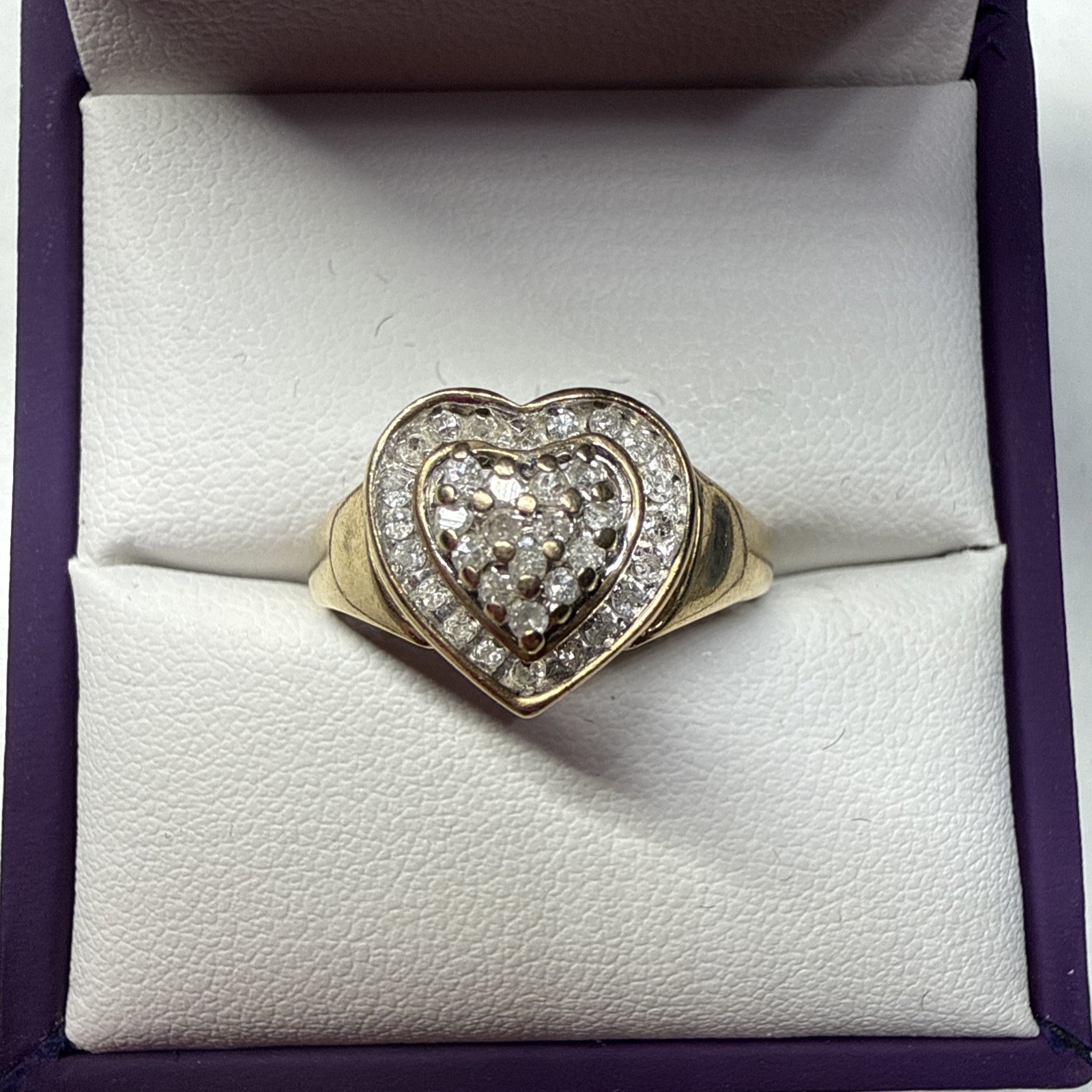 Vintage 10K Yellow Gold Diamond Heart Shaped Cluster Fashion Ring Sz 7 – 3.25 Gr