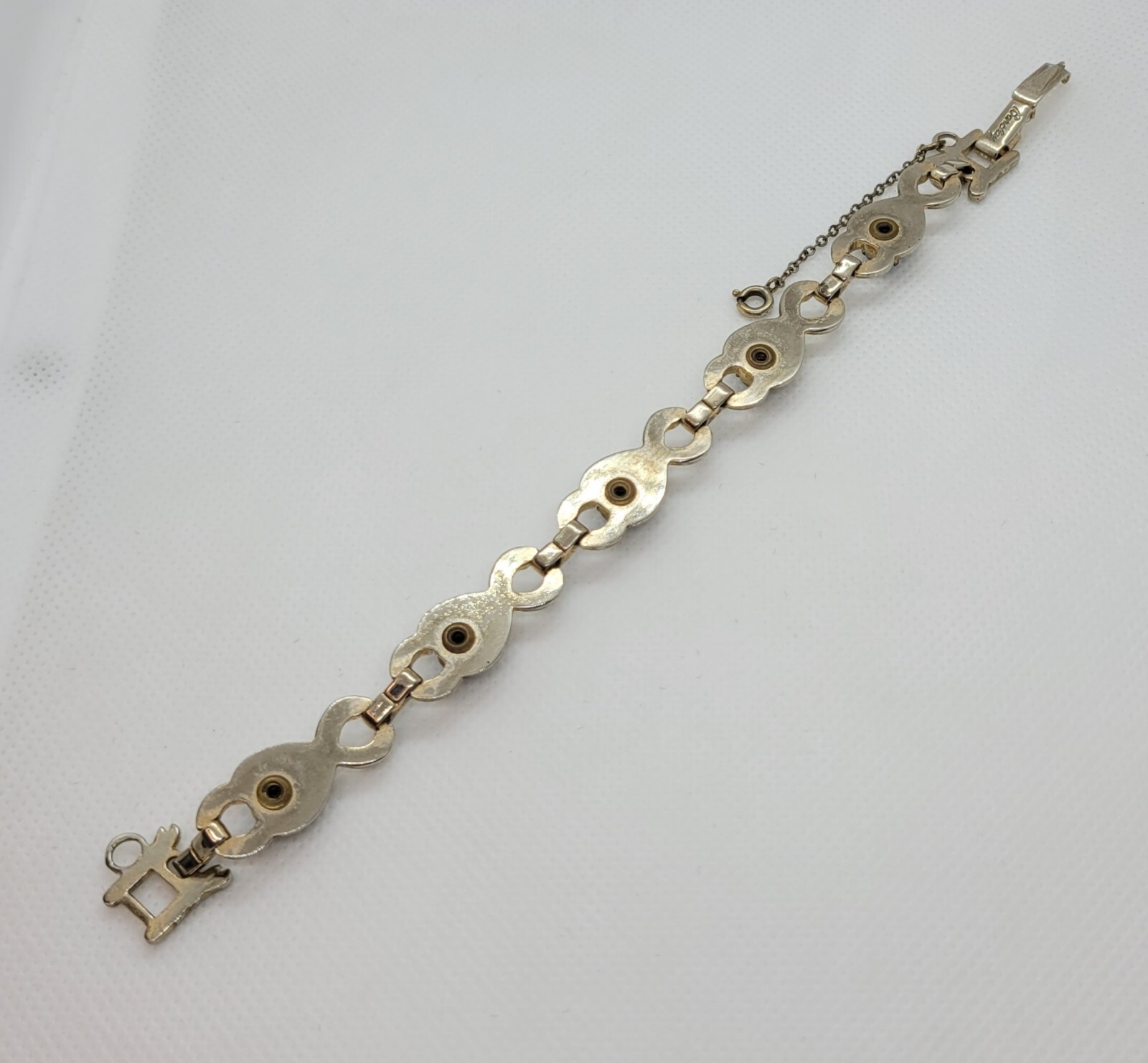 Vintage Barclay Bracelet Gold Tone Blue Teardrop Rhinestones with Safety Chain