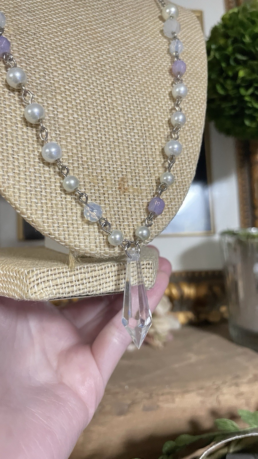 Up cycled chandelier pastel beaded fairy necklace