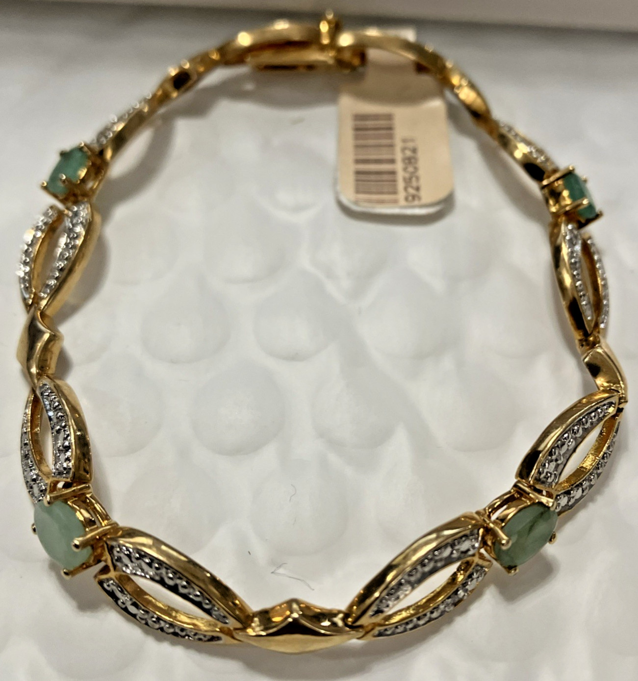 925 Sterling Silver Bct 12grams 8mm 7.5” Oval Green Stones Gold-Tone PreOwned
