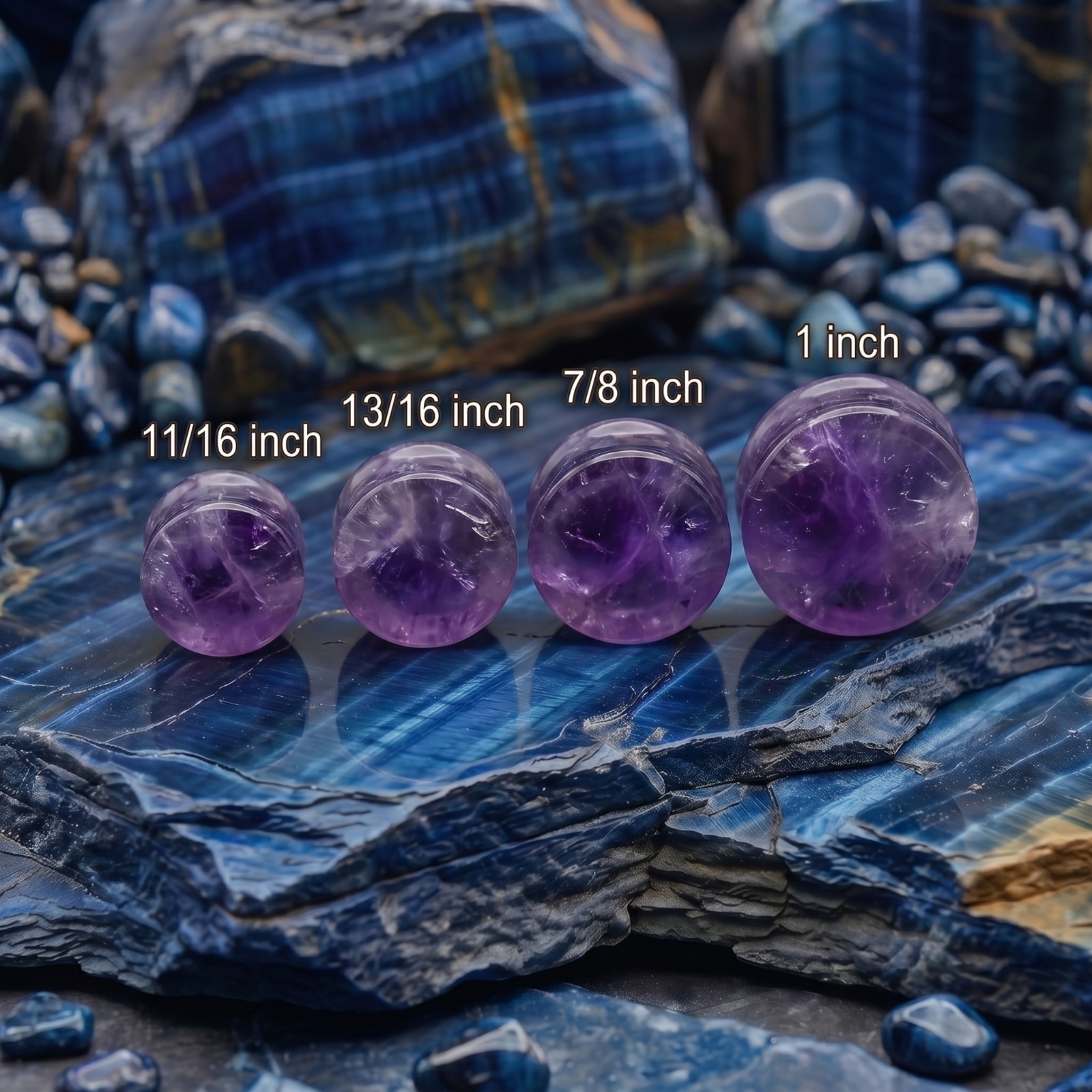 Pair of Solid Amethyst Semi Precious Stone Double Flare Saddle Ear Plugs E553A