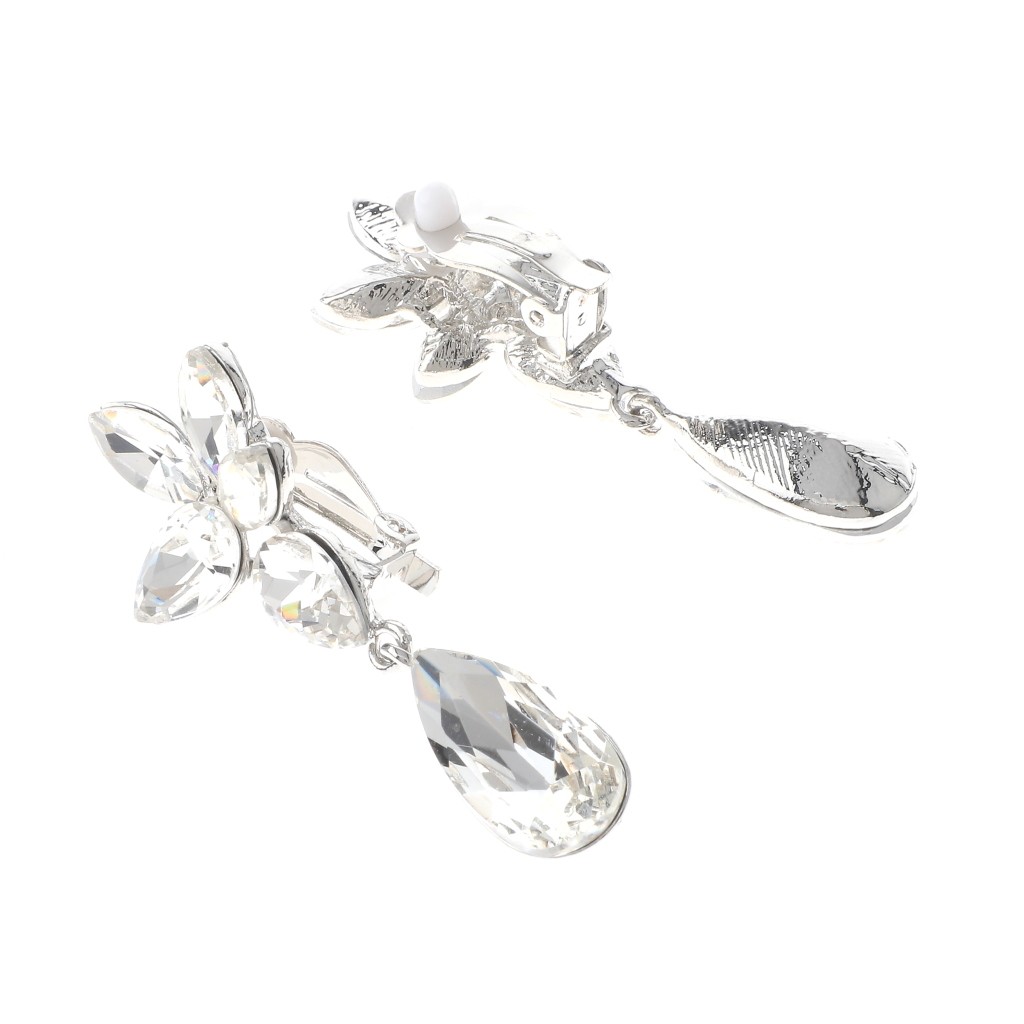 Silver Tone Alloy Metal Crystal Rhinestone Clip-On Earrings ER2658-SCL