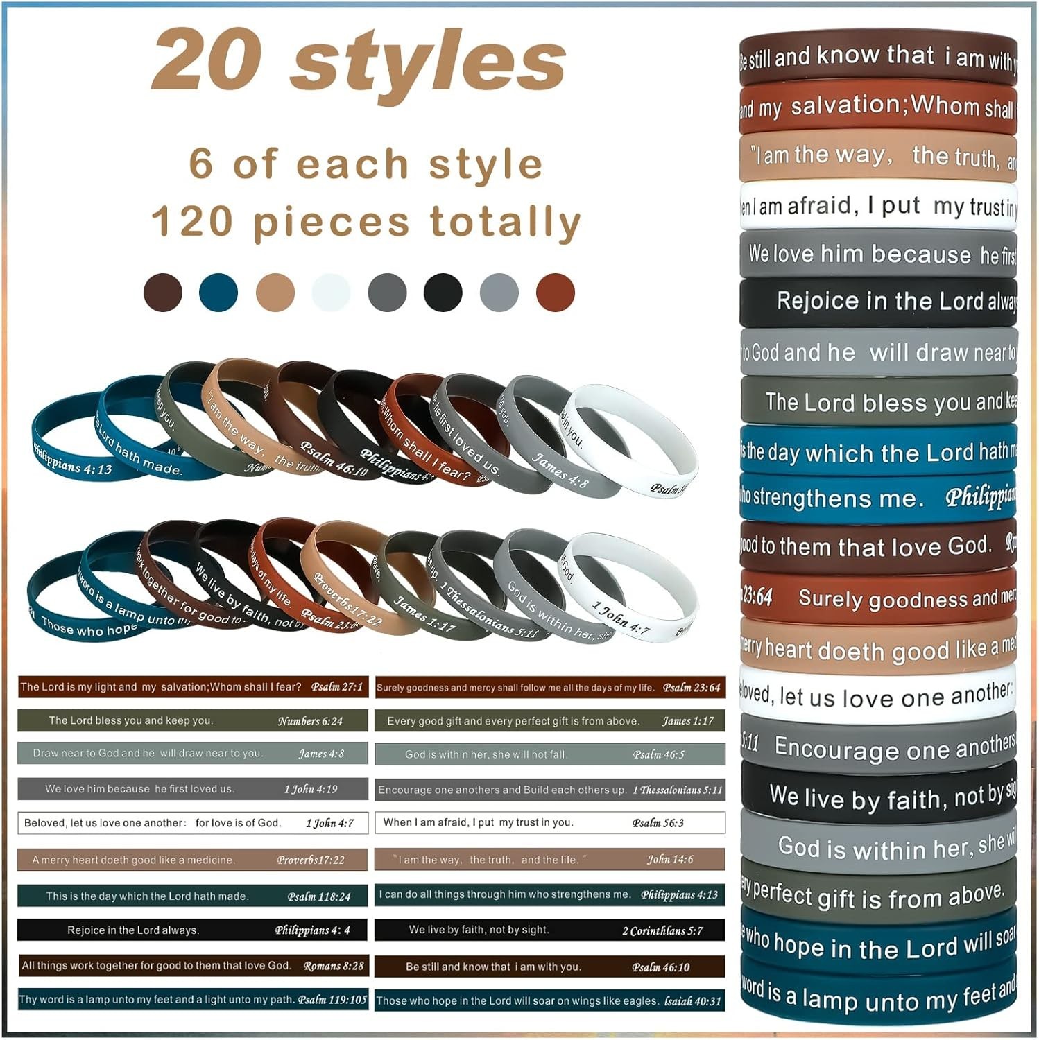 120 Pieces Bible Verses Bracelets Motivational Quote Rubber Wristbands Religious