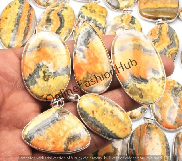 Bumble Bee Jasper Gemstone Bezel Pendants Lot 925 Sterling Silver Plated Pendant