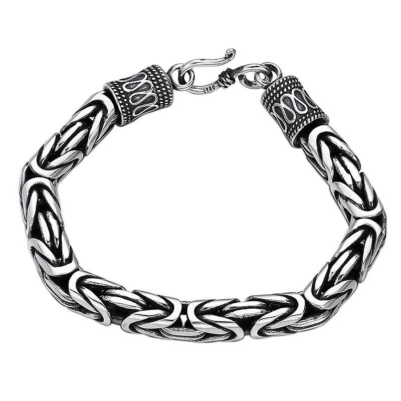 Vintage Pure S925 Sterling Silver Men 8mm Round Byzantine Link Bracelet 8.26inch