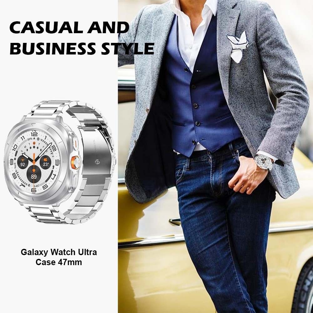 For Samsung Galaxy Watch 7 Ultra 47mm Hard Cover Case + Steel Metal Band Strap