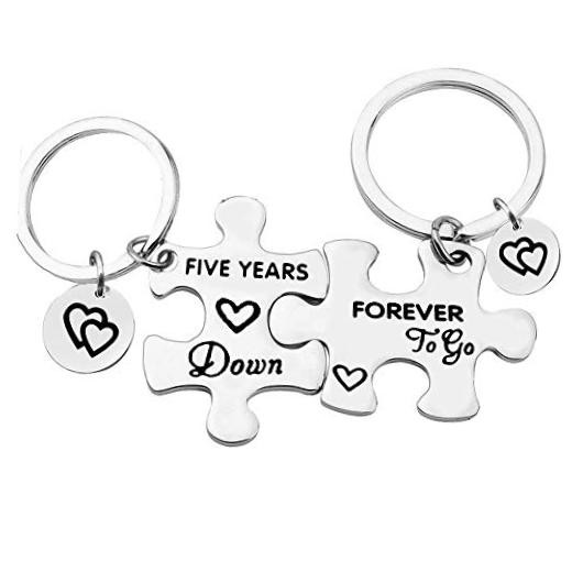 5 Years Anniversary Keychains Set Five Years Down Forever to Go Keyring