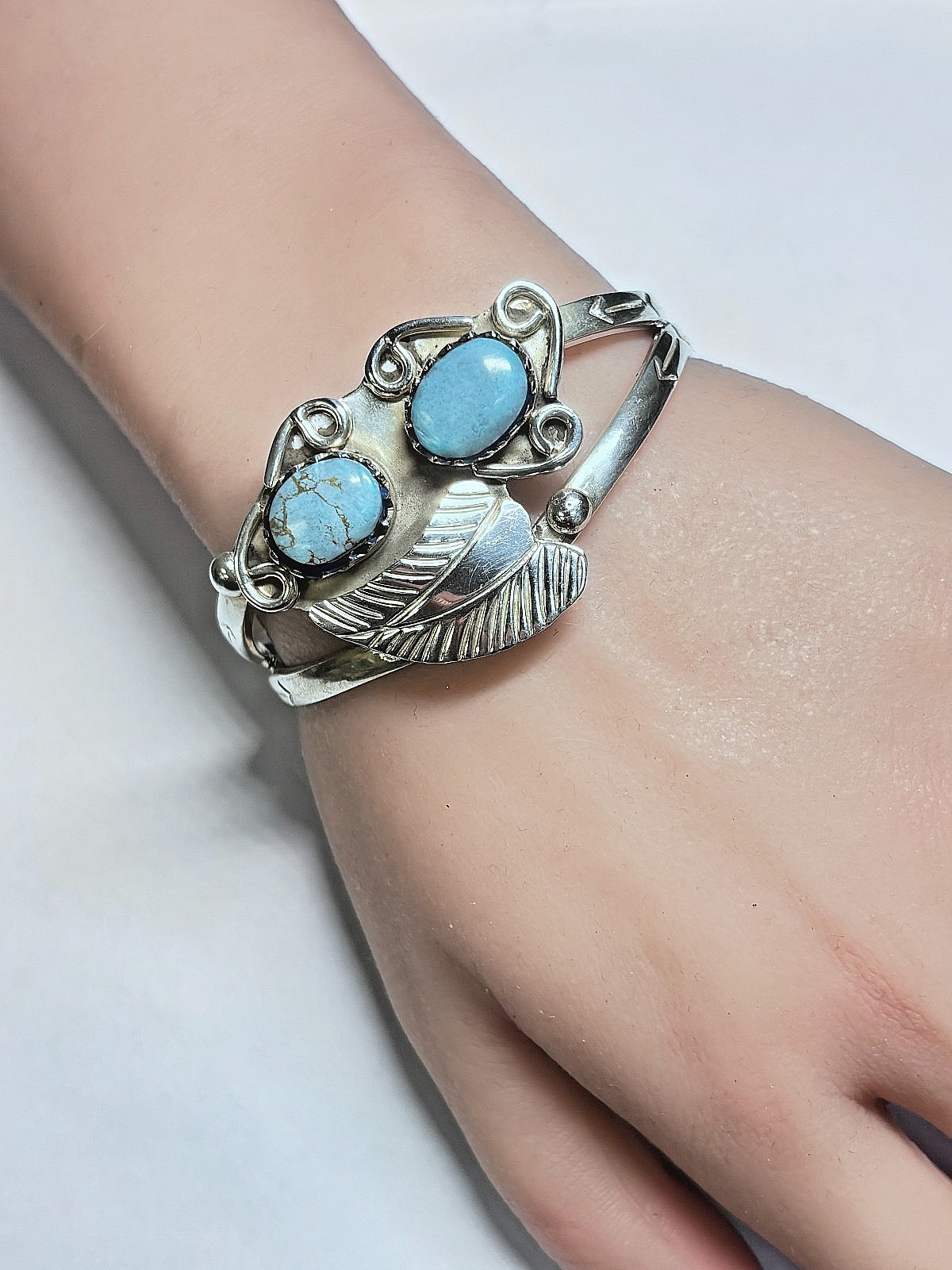 Vintage Sterling Silver Turquoise Cuff Bracelet 36.3g