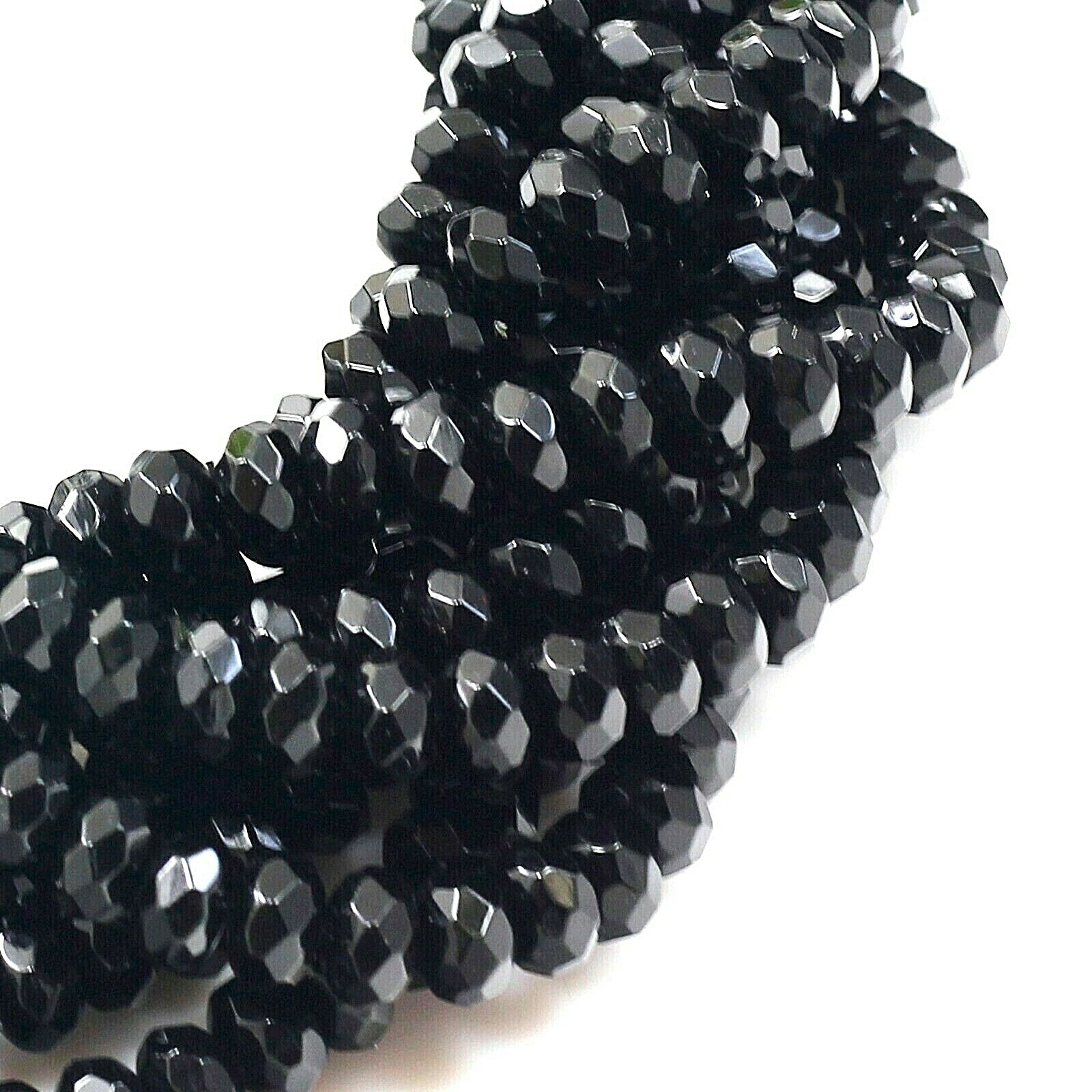 Natural Gemstone Black Onyx Faceted Rondelle Loose Beads 15″ 4mm 6mm 8mm 10mm