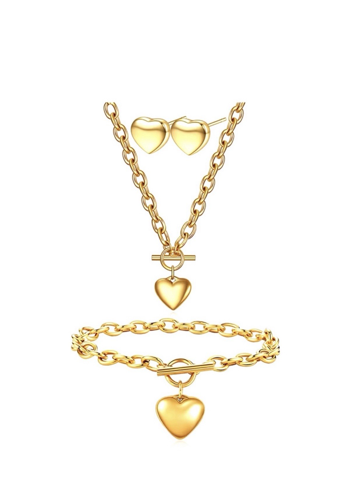 3Pcs/set Modern Design Heart Decor Jewelry Set Necklace Bracelet Earrings New