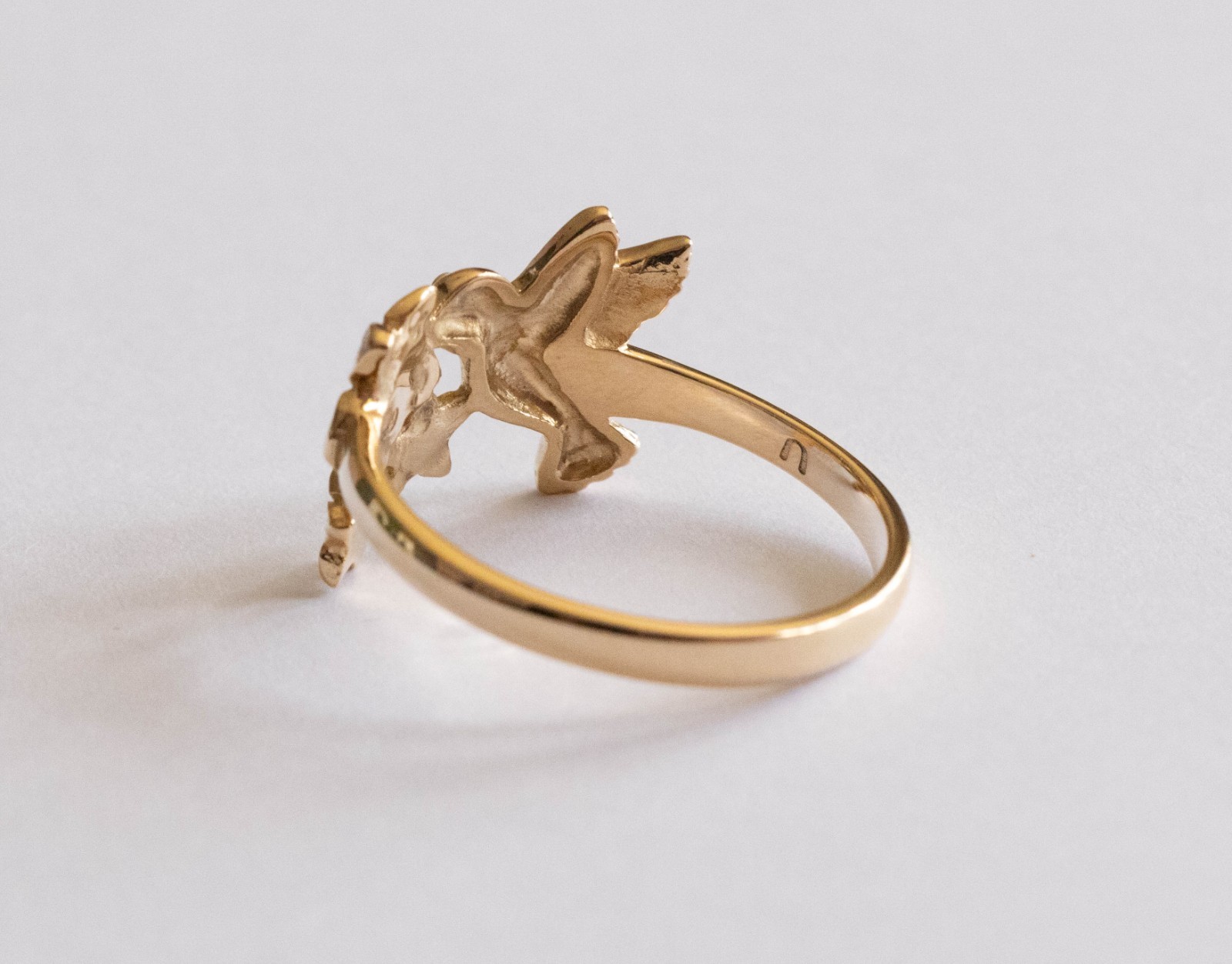 Bronze Hummingbird and Flower Ring