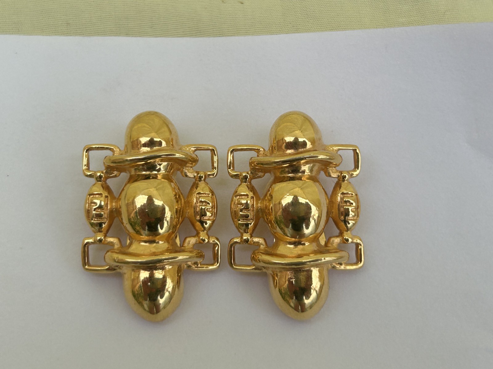 Vintage Signed Fendi FF Logo Clip On Earrings Gold Tone Authentic!