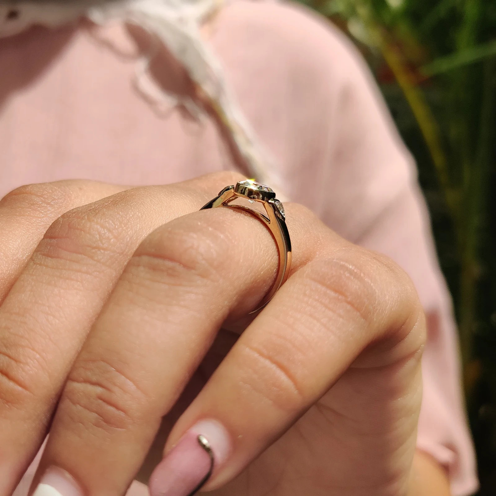 2.00CTOval Bezel Engagement Ring 9K Yellow Gold Lab Grown Diamond Trillion Sides