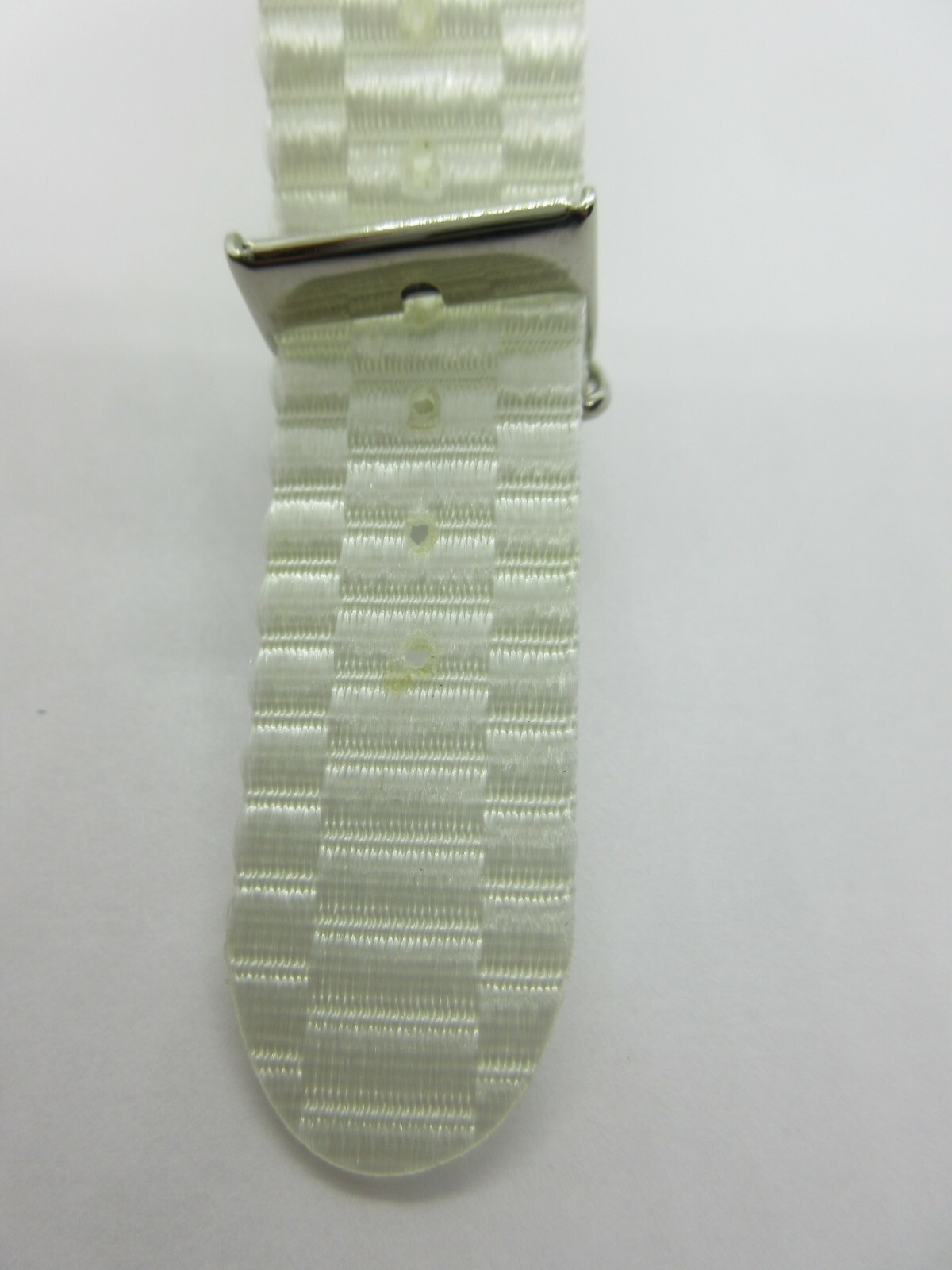 White Nylon One Piece 18mm Watch Strap Silver Buckle Keeper 230mm Long