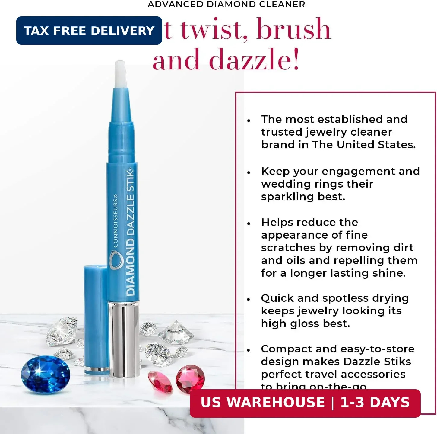 CONNOISSEURS Diamond Dazzle Stik – Portable Diamond Cleaner for Rings and Other