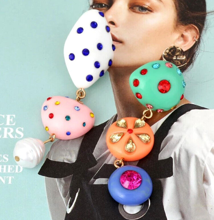 Funky RAINBOW Color FRUIT Flower Pearl TASSEL Betsey Johnson Dangle Earrings H5