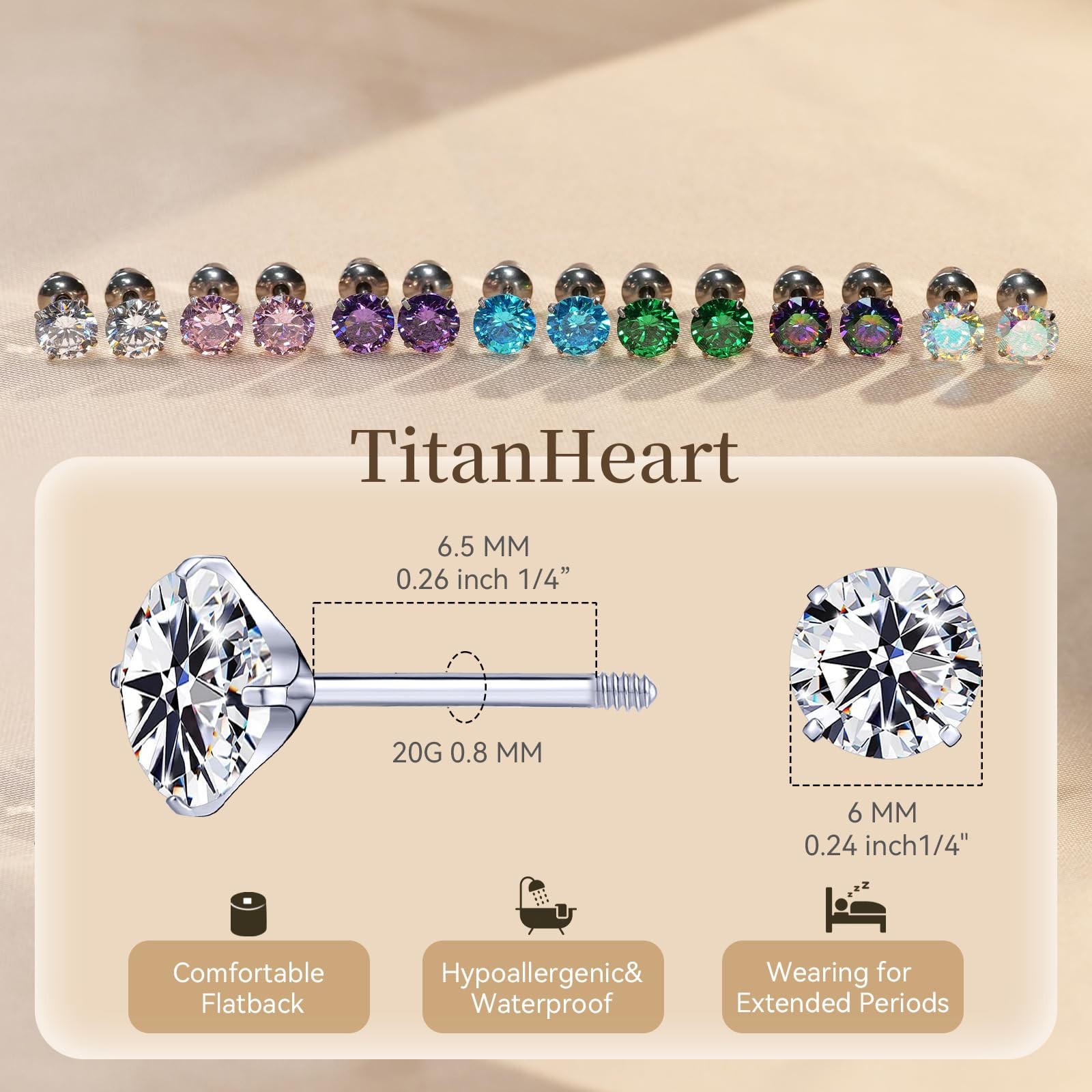 G23 Titanium CZ Stud Earrings, Hypoallergenic F136 Implant Grade Titanium Scr…