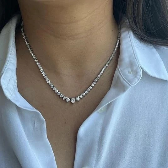 13 ctw Round Cut Created Diamond Tennis Women Necklace 14K White Gold Finish 18″