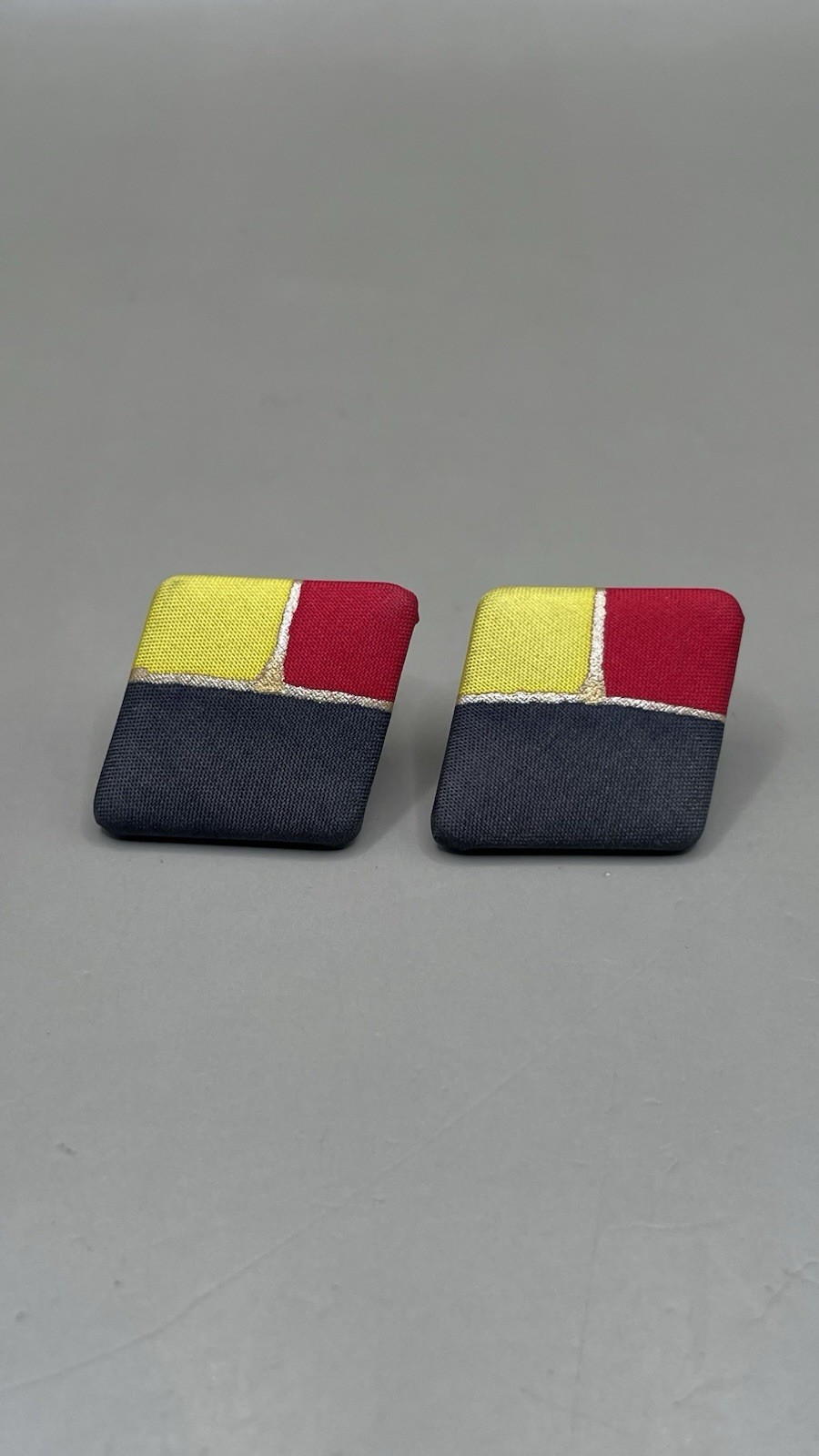 Womens Earrings Pierced Black Yellow Red Gold Tone Silk Painting Signed S Nummer