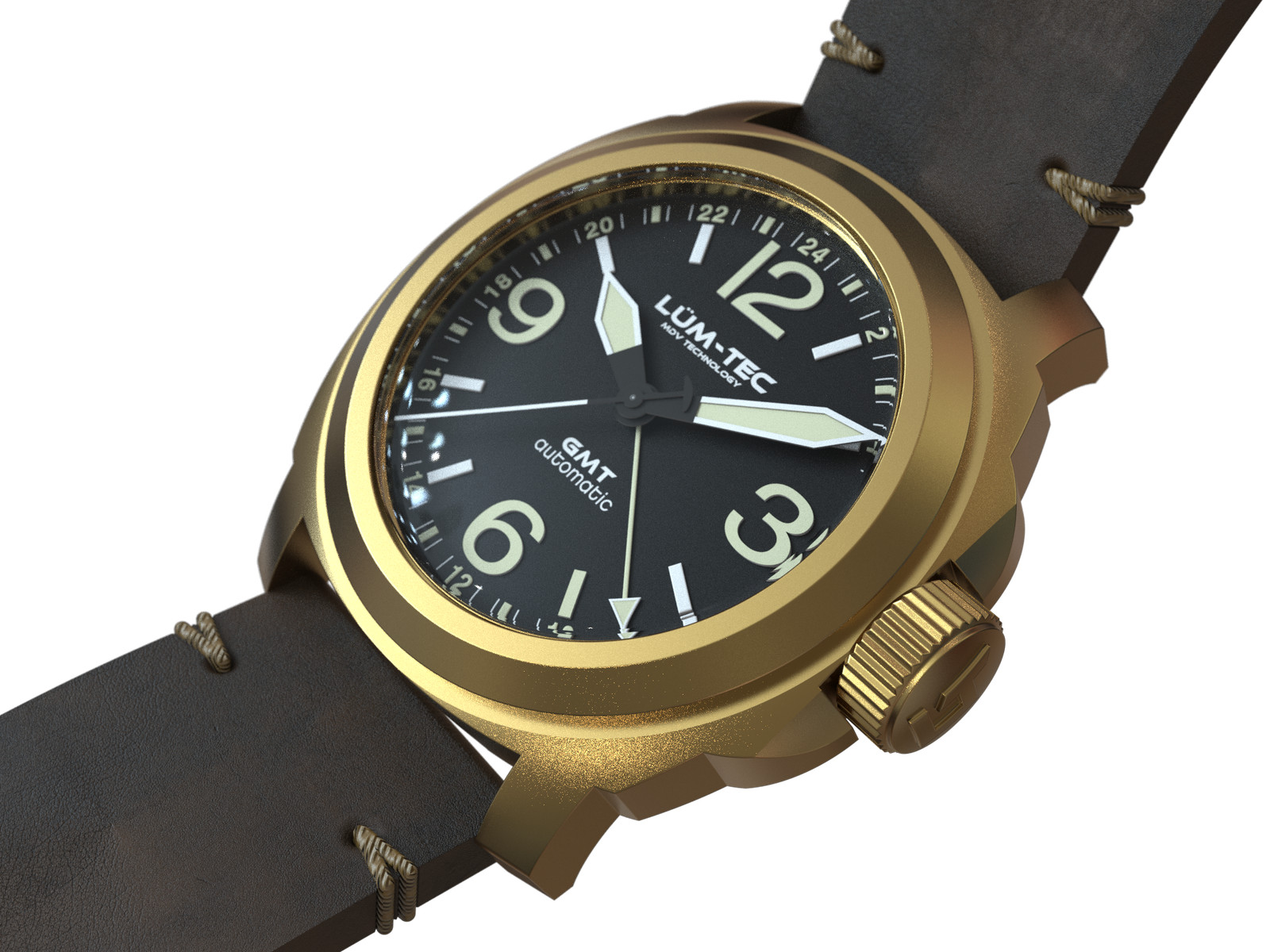 Lum-tec M94 Bronze Dive watch 44mm GMT No date 200M Horween strap NIB warranty