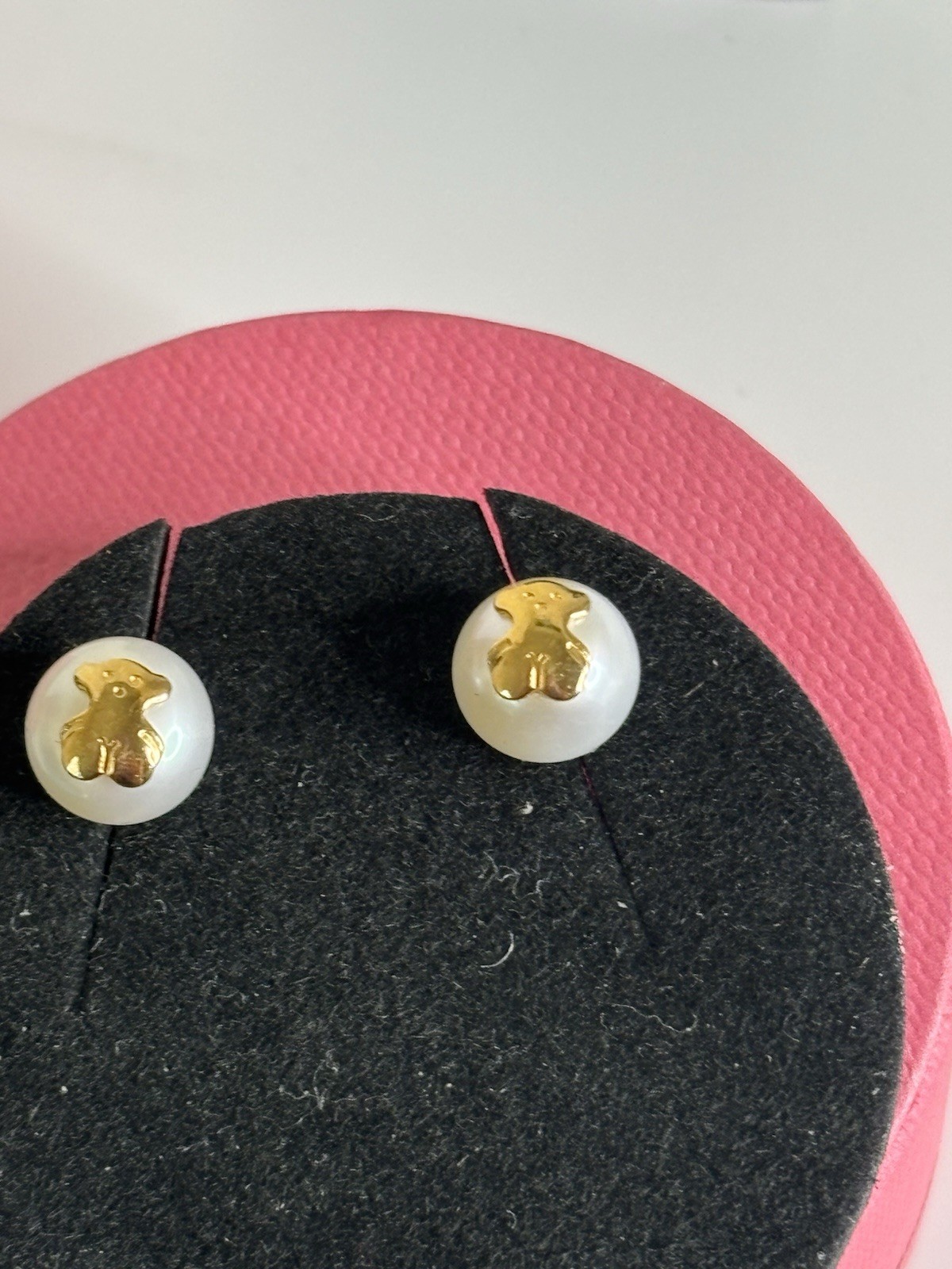 Authentic 18K SOLID GOLD TOUS BEAR EARRINGS WITH PEARLS BEAR MOTIF NEW In BOX