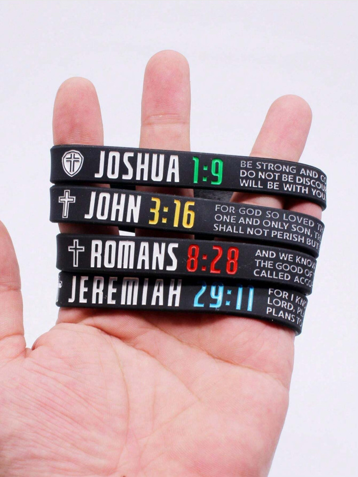 4Pcs Inspirational Bible Verse Silicone Wristband Christian Faith Rubber Band