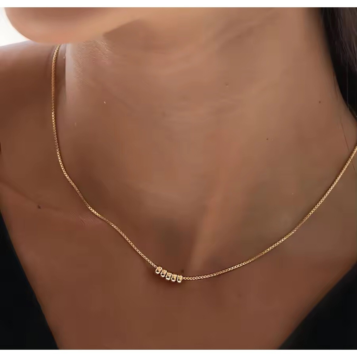 14k Over Silver Gold Bead Dainty Minimalist Layering Necklace Adjustable