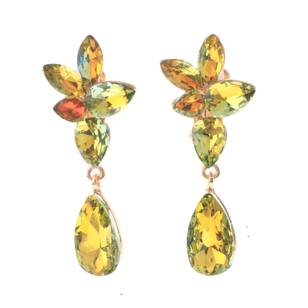 Gold Tone Alloy Metal Crystal Rhinestone Clip-On Earrings ER2658-LCTX