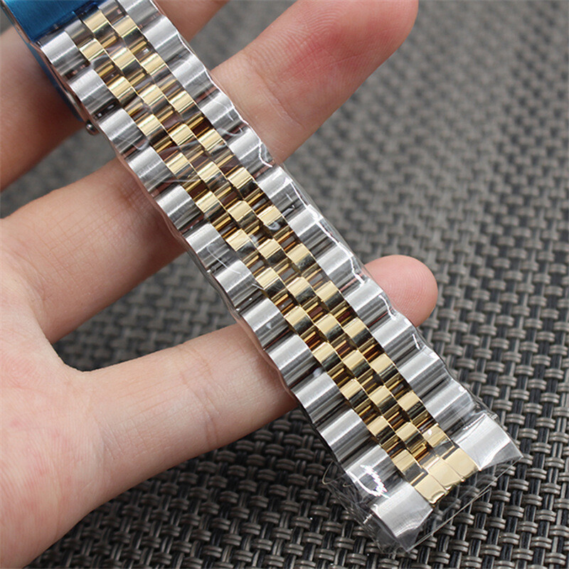 13mm 17-22mm Two Tone Jubilee Curved End Bracelet Stainless Steel Watch Band