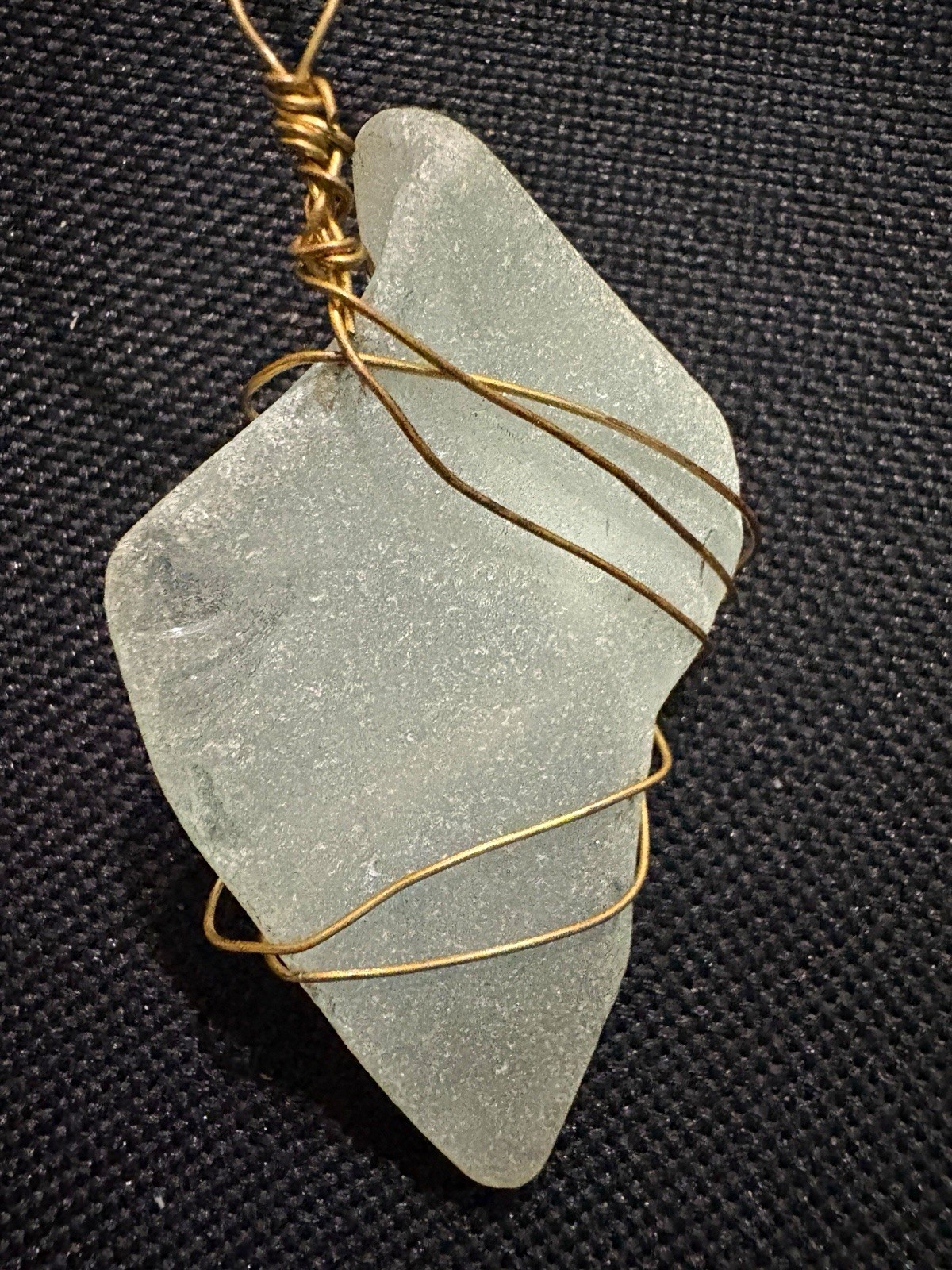 Handcrafted White Sea Glass Wire-Wrapped Pendant Necklace on Cord, Beach