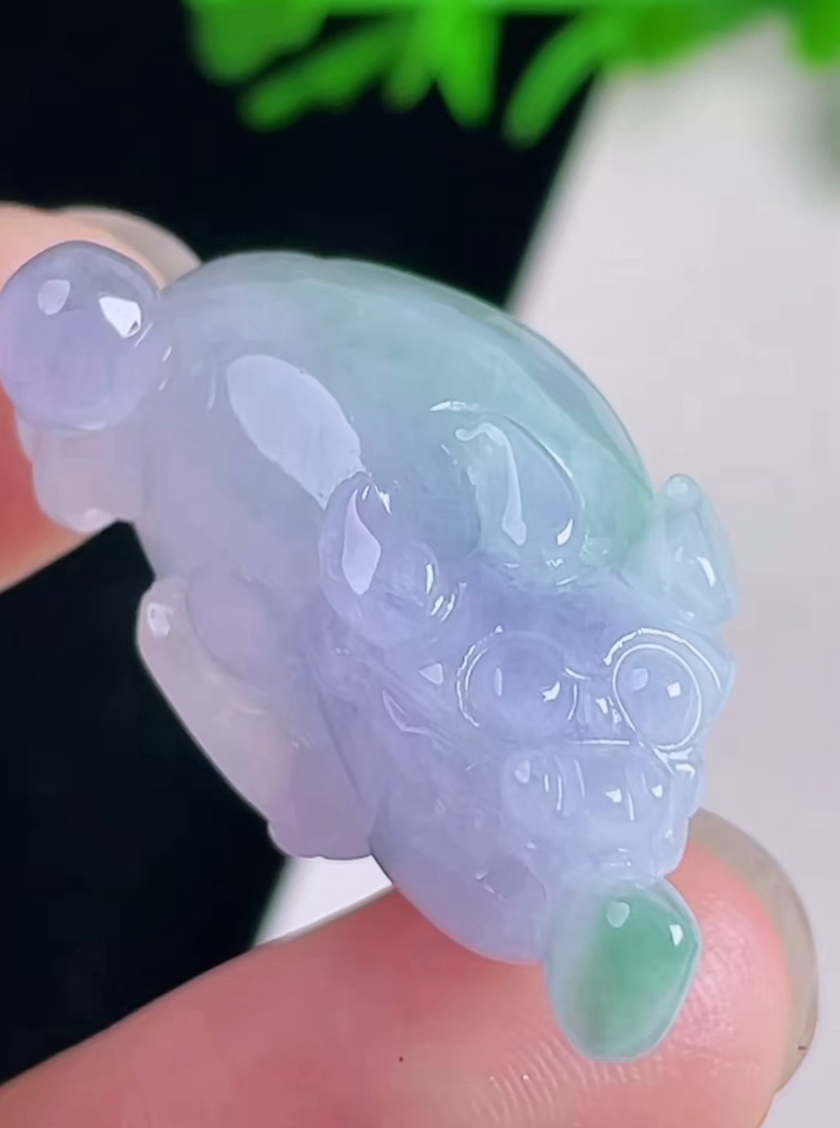 Certified Icy Purple Green Jadeite Jade Pendant JinChan 金蟾 Certified Grade A 705