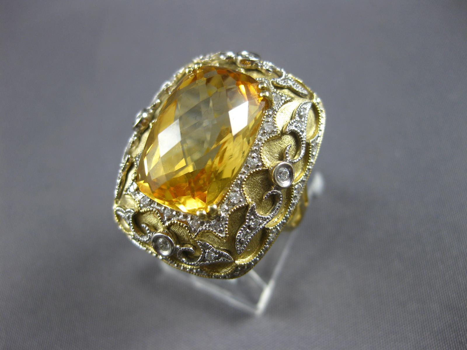LARGE 7.89CT DIAMOND & AAA CITRINE 14KT 2 TONE GOLD CUSHION & ROUND SQUARE RING