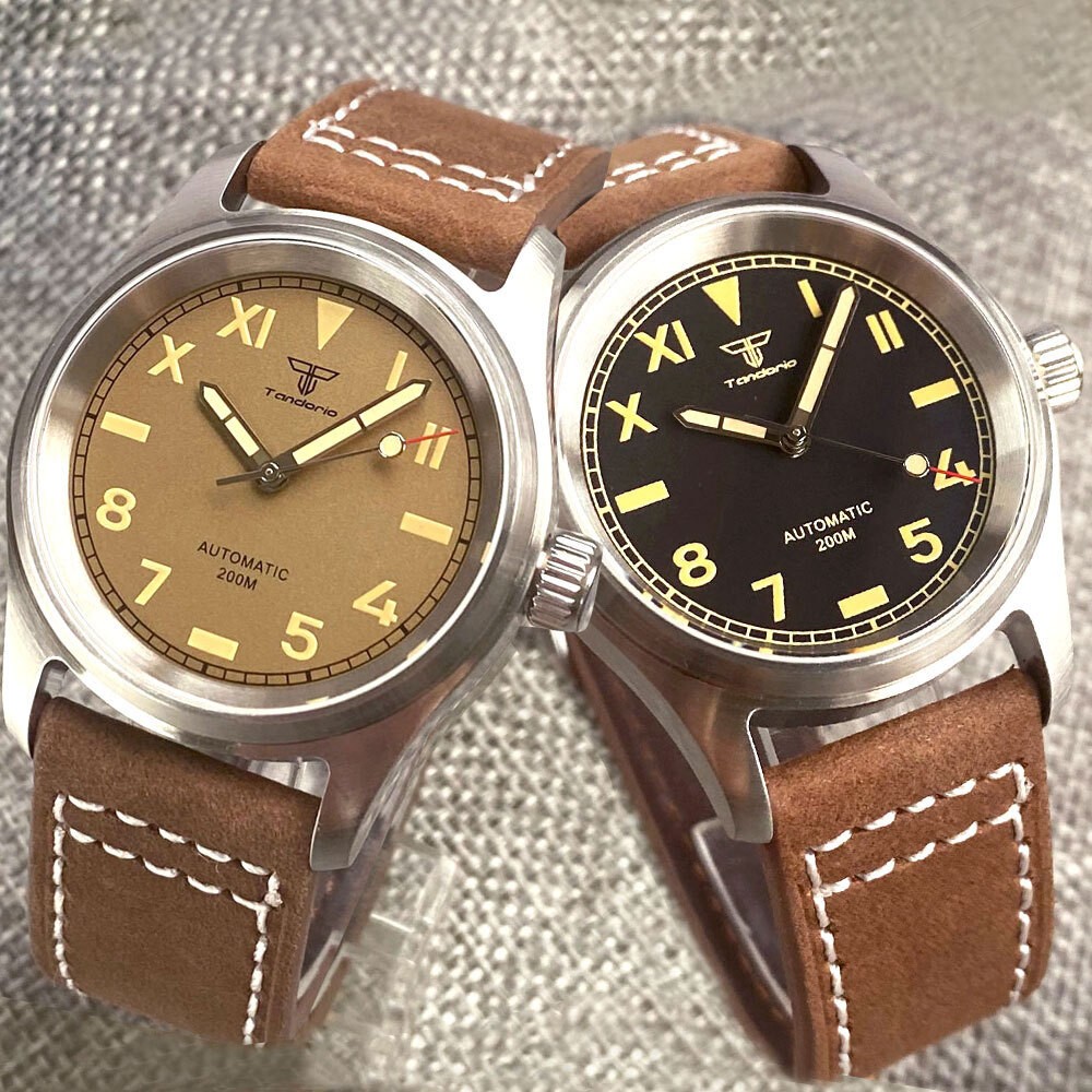 Tandorio 36mm Retro Pilot Sapphire California Dial NH35A 200m Diving Men Watch