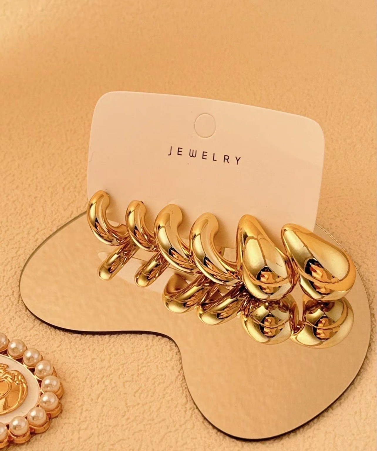 Women 2Pcs Gold Hoop Earrings Fashion Simple Solid Color Niche Design