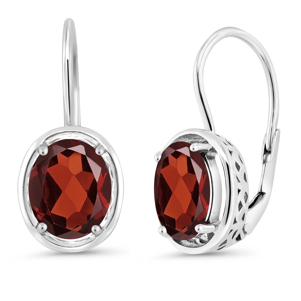 925 Sterling Silver Garnet Dangle Earrings For Women (3.60 Cttw, Gemstone