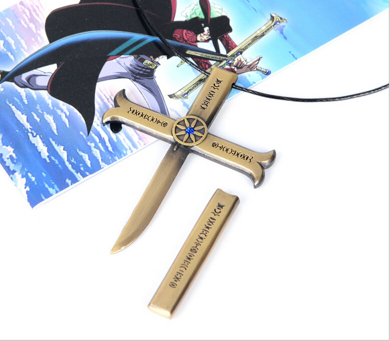 14cm Anime ONE PIECE Dracule Mihawk Cross knife Necklace cosplay Gifts