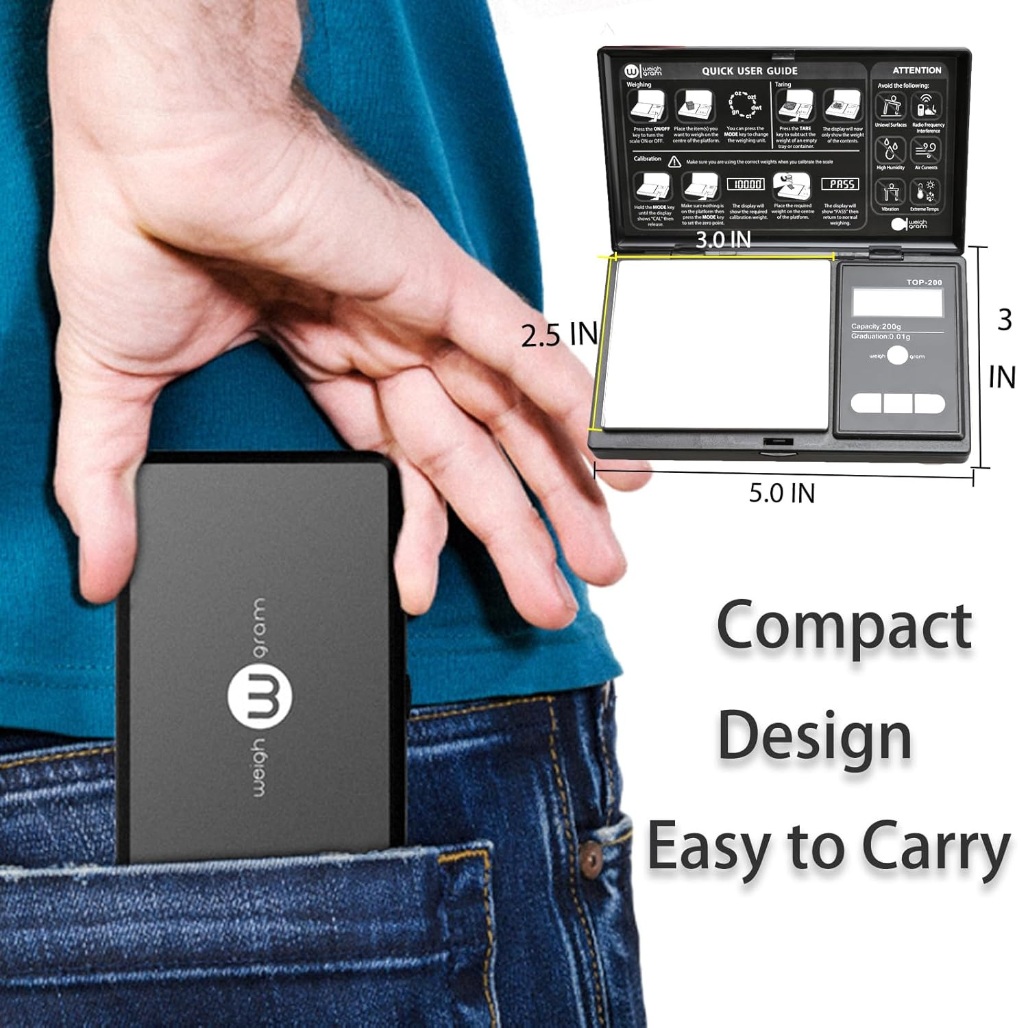 Weigh Gram 200G Digital Pocket Gram Scale 0.01G Accuracy, 200G X 0.01G Mini Digi