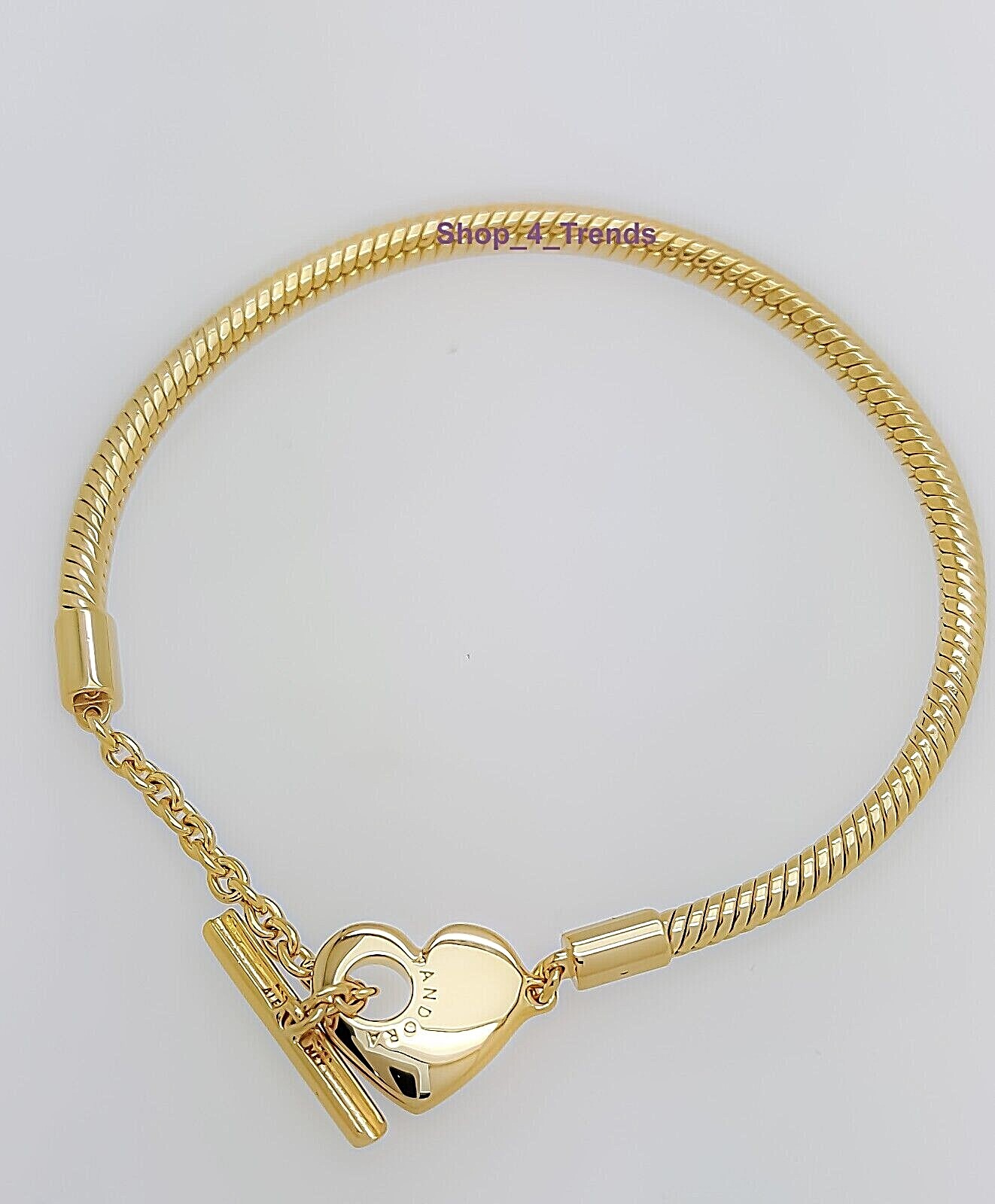 100% Authentic PANDORA 569285C00 Gold Plated Heart T-Bar Charm Bracelet New