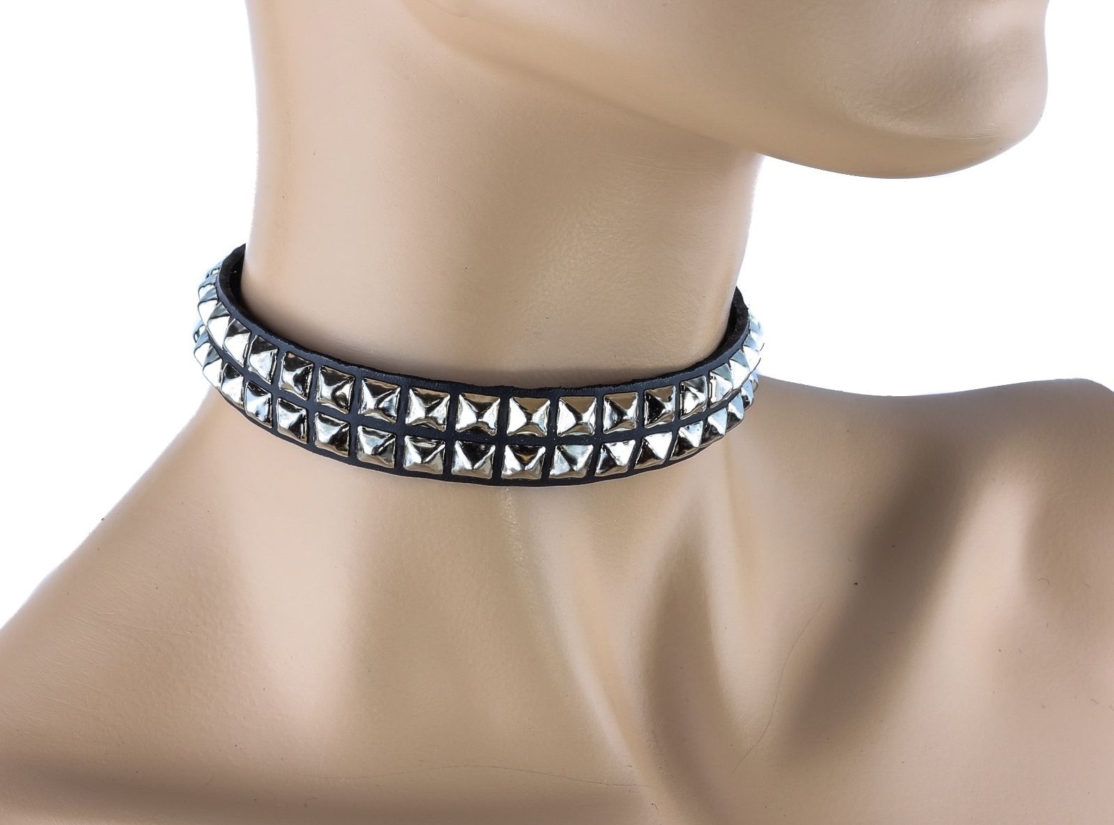 Double Tiny Studded Choker Sexy Punk Gothic Rockabilly Collar Silver in Black